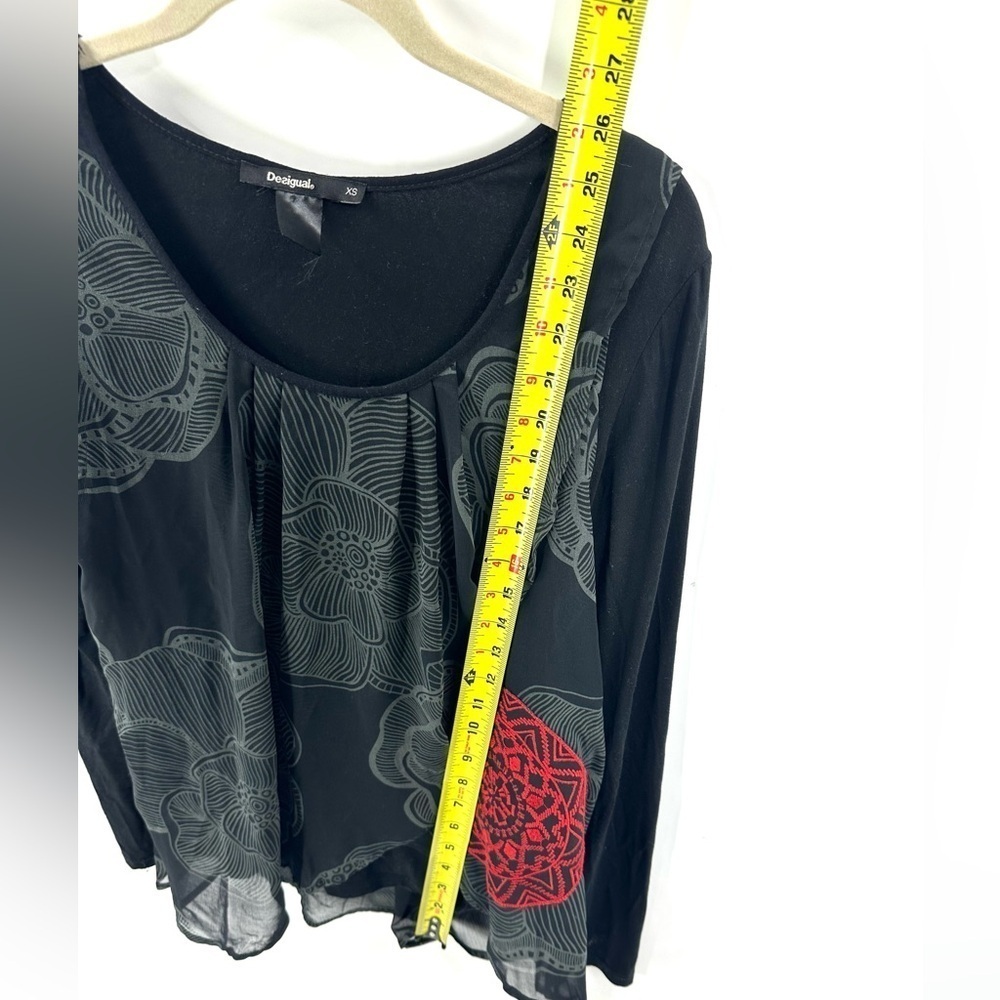 Desigual Blackville Chiffon Top Womens XS Asian Print Jersey Stretch Whimsigoth - Picture 8 of 9